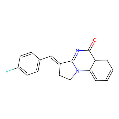 (E)-3-(4-fluorobenzylidene)-2,3-dihydropyrrolo[1,2-a]quinazolin-5(1H)-one structure