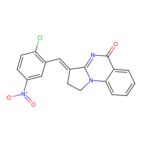(E)-3-(2-chloro-5-nitrobenzylidene)-2,3-dihydropyrrolo[1,2-a]quinazolin-5(1H)-one structure