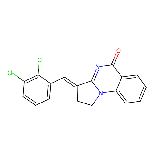 (E)-3-(2,3-dichlorobenzylidene)-2,3-dihydropyrrolo[1,2-a]quinazolin-5(1H)-one structure