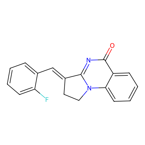 (E)-3-(2-fluorobenzylidene)-2,3-dihydropyrrolo[1,2-a]quinazolin-5(1H)-one structure
