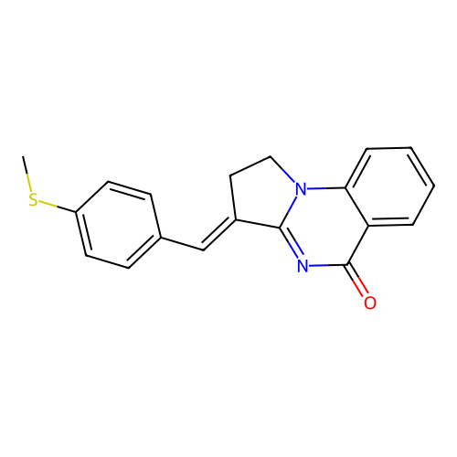 (E)-3-(4-(methylthio)benzylidene)-2,3-dihydropyrrolo[1,2-a]quinazolin-5(1H)-one structure