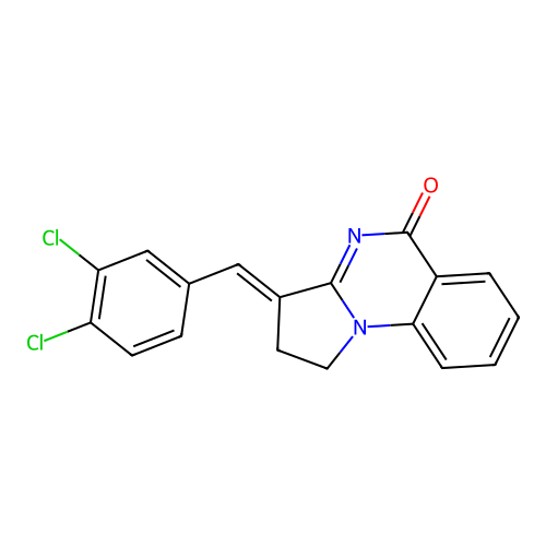 (E)-3-(3,4-dichlorobenzylidene)-2,3-dihydropyrrolo[1,2-a]quinazolin-5(1H)-one structure