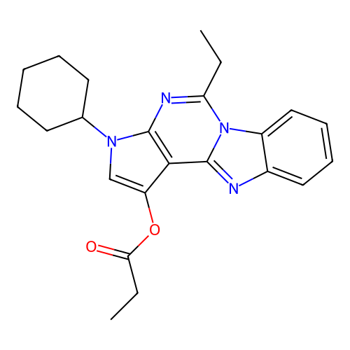 3-cyclohexyl-5-ethyl-3H-benzo[4,5]imidazo[1,2-c]pyrrolo[3,2-e]pyrimidin-1-yl propionate structure
