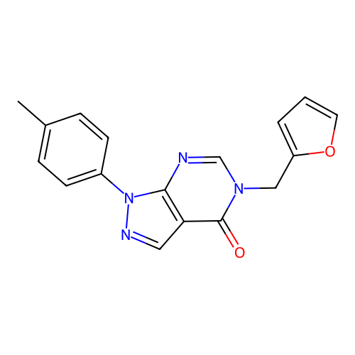 5-(furan-2-ylmethyl)-1-(p-tolyl)-1H-pyrazolo[3,4-d]pyrimidin-4(5H)-one structure