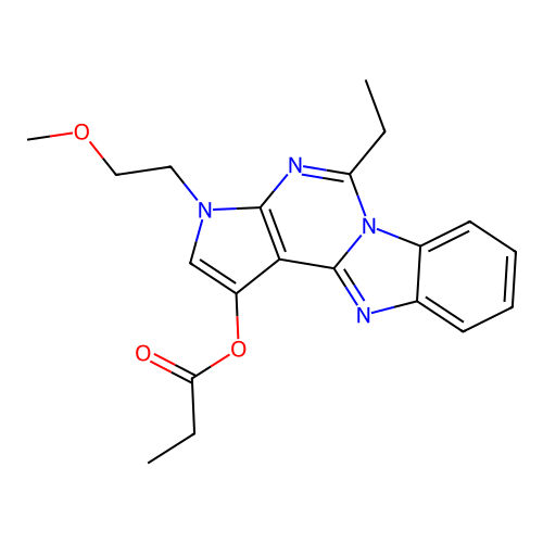 5-ethyl-3-(2-methoxyethyl)-3H-benzo[4,5]imidazo[1,2-c]pyrrolo[3,2-e]pyrimidin-1-yl propionate structure