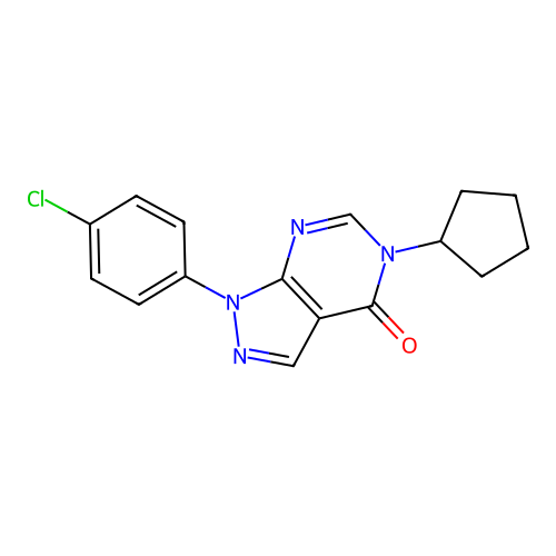 1-(4-chlorophenyl)-5-cyclopentyl-1H-pyrazolo[3,4-d]pyrimidin-4(5H)-one structure