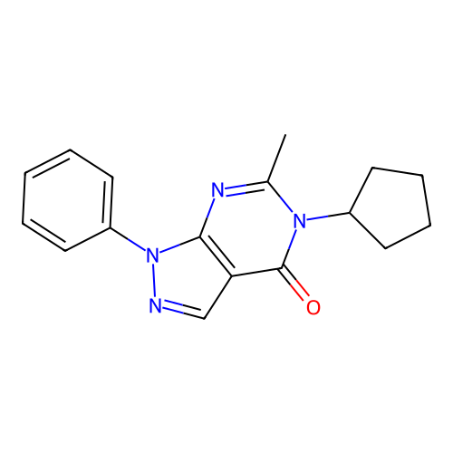 5-cyclopentyl-6-methyl-1-phenyl-1H-pyrazolo[3,4-d]pyrimidin-4(5H)-one structure