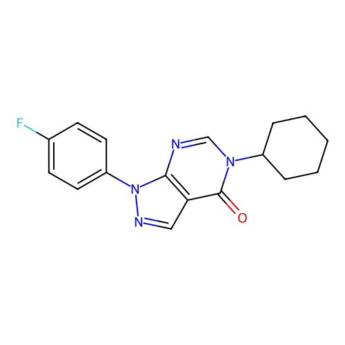 5-cyclohexyl-1-(4-fluorophenyl)-1H-pyrazolo[3,4-d]pyrimidin-4(5H)-one structure