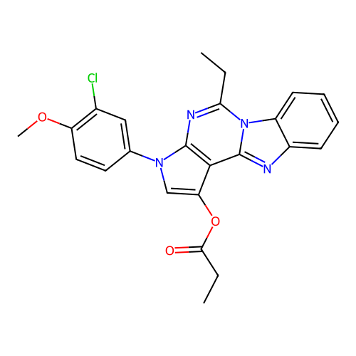 3-(3-chloro-4-methoxyphenyl)-5-ethyl-3H-benzo[4,5]imidazo[1,2-c]pyrrolo[3,2-e]pyrimidin-1-yl propionate structure