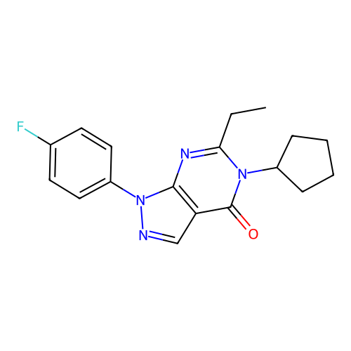 5-cyclopentyl-6-ethyl-1-(4-fluorophenyl)-1H-pyrazolo[3,4-d]pyrimidin-4(5H)-one structure