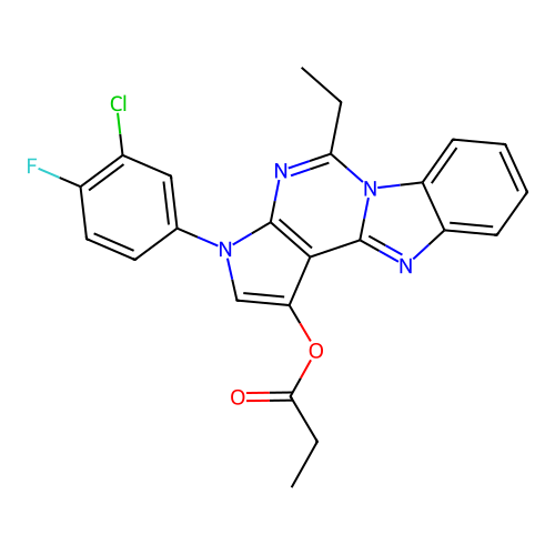 3-(3-chloro-4-fluorophenyl)-5-ethyl-3H-benzo[4,5]imidazo[1,2-c]pyrrolo[3,2-e]pyrimidin-1-yl propionate structure