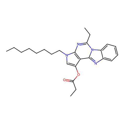5-ethyl-3-octyl-3H-benzo[4,5]imidazo[1,2-c]pyrrolo[3,2-e]pyrimidin-1-yl propionate structure