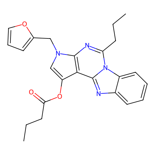 3-(furan-2-ylmethyl)-5-propyl-3H-benzo[4,5]imidazo[1,2-c]pyrrolo[3,2-e]pyrimidin-1-yl butyrate structure