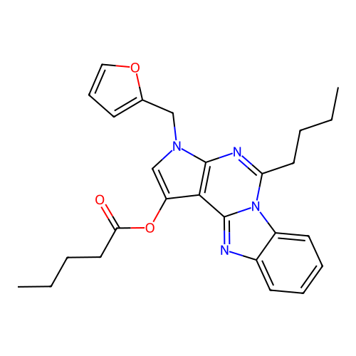 5-butyl-3-(furan-2-ylmethyl)-3H-benzo[4,5]imidazo[1,2-c]pyrrolo[3,2-e]pyrimidin-1-yl pentanoate structure