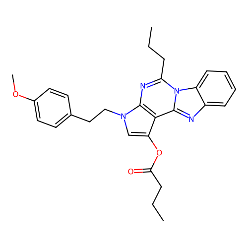 3-(4-methoxyphenethyl)-5-propyl-3H-benzo[4,5]imidazo[1,2-c]pyrrolo[3,2-e]pyrimidin-1-yl butyrate structure