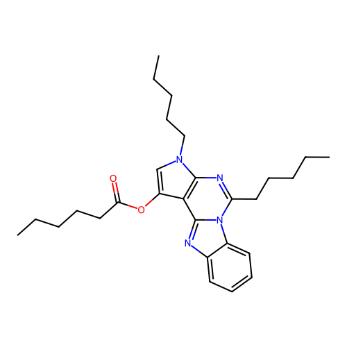 3,5-dipentyl-3H-benzo[4,5]imidazo[1,2-c]pyrrolo[3,2-e]pyrimidin-1-yl hexanoate structure