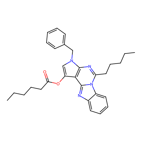 3-benzyl-5-pentyl-3H-benzo[4,5]imidazo[1,2-c]pyrrolo[3,2-e]pyrimidin-1-yl hexanoate structure