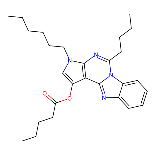 5-butyl-3-hexyl-3H-benzo[4,5]imidazo[1,2-c]pyrrolo[3,2-e]pyrimidin-1-yl pentanoate structure