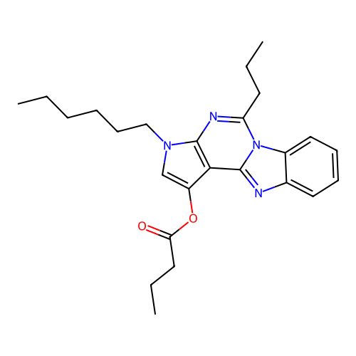 3-hexyl-5-propyl-3H-benzo[4,5]imidazo[1,2-c]pyrrolo[3,2-e]pyrimidin-1-yl butyrate structure