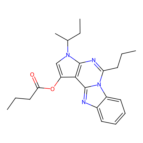 3-(butan-2-yl)-5-propyl-3H-pyrrolo[2',3':4,5]pyrimido[1,6-a]benzimidazol-1-yl butanoate structure