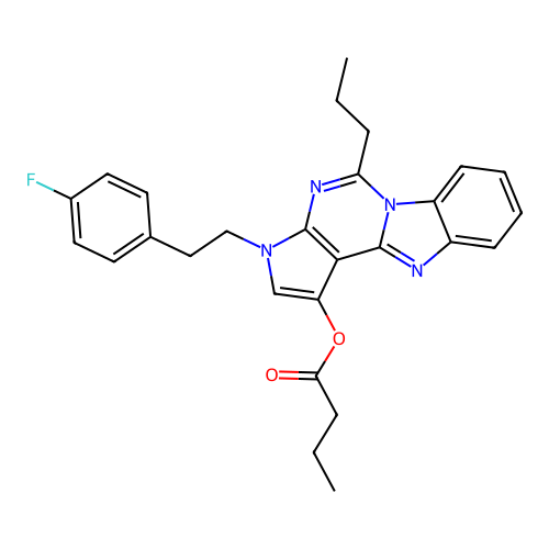 3-(4-fluorophenethyl)-5-propyl-3H-benzo[4,5]imidazo[1,2-c]pyrrolo[3,2-e]pyrimidin-1-yl butyrate structure