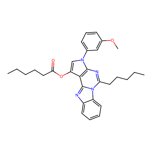 3-(3-methoxyphenyl)-5-pentyl-3H-benzo[4,5]imidazo[1,2-c]pyrrolo[3,2-e]pyrimidin-1-yl hexanoate structure