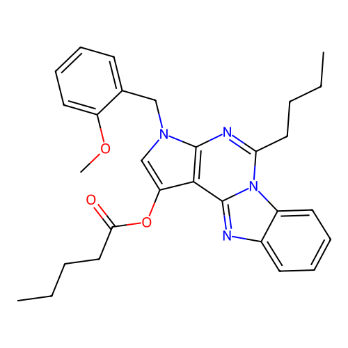 5-butyl-3-(2-methoxybenzyl)-3H-benzo[4,5]imidazo[1,2-c]pyrrolo[3,2-e]pyrimidin-1-yl pentanoate structure