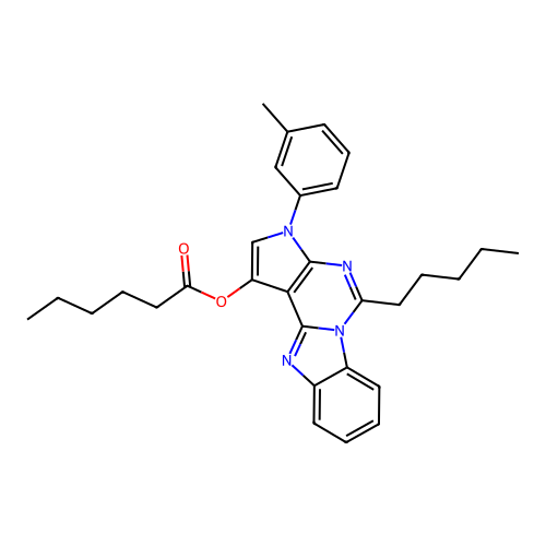 5-pentyl-3-(m-tolyl)-3H-benzo[4,5]imidazo[1,2-c]pyrrolo[3,2-e]pyrimidin-1-yl hexanoate structure