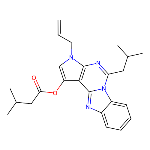 3-allyl-5-isobutyl-3H-benzo[4,5]imidazo[1,2-c]pyrrolo[3,2-e]pyrimidin-1-yl 3-methylbutanoate structure