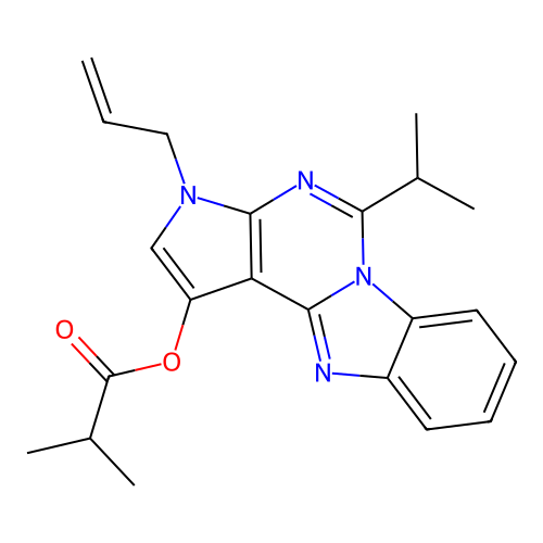 3-allyl-5-isopropyl-3H-benzo[4,5]imidazo[1,2-c]pyrrolo[3,2-e]pyrimidin-1-yl isobutyrate structure