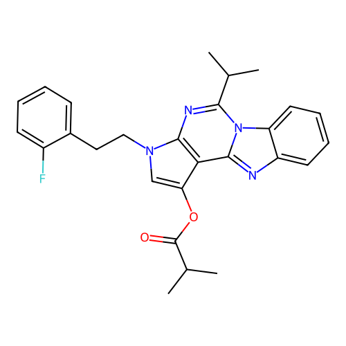 3-(2-fluorophenethyl)-5-isopropyl-3H-benzo[4,5]imidazo[1,2-c]pyrrolo[3,2-e]pyrimidin-1-yl isobutyrate structure