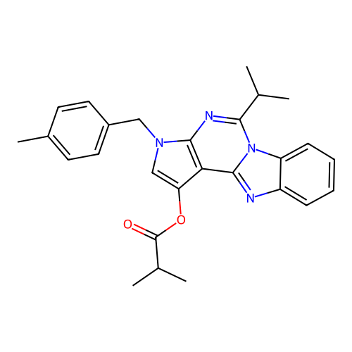 3-(4-methylbenzyl)-5-(propan-2-yl)-3H-pyrrolo[2',3':4,5]pyrimido[1,6-a]benzimidazol-1-yl 2-methylpropanoate structure