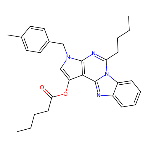 5-butyl-3-(4-methylbenzyl)-3H-benzo[4,5]imidazo[1,2-c]pyrrolo[3,2-e]pyrimidin-1-yl pentanoate structure