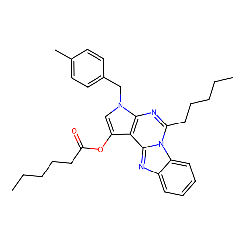 3-(4-methylbenzyl)-5-pentyl-3H-benzo[4,5]imidazo[1,2-c]pyrrolo[3,2-e]pyrimidin-1-yl hexanoate structure