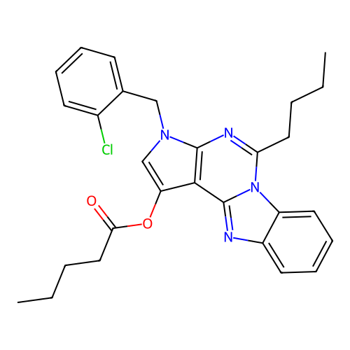 5-butyl-3-(2-chlorobenzyl)-3H-benzo[4,5]imidazo[1,2-c]pyrrolo[3,2-e]pyrimidin-1-yl pentanoate structure