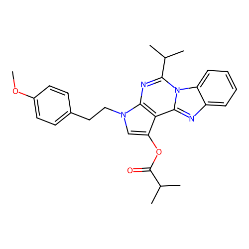 3-[2-(4-methoxyphenyl)ethyl]-5-(propan-2-yl)-3H-pyrrolo[2',3':4,5]pyrimido[1,6-a]benzimidazol-1-yl 2-methylpropanoate structure