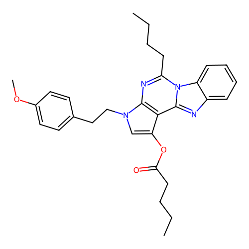 5-butyl-3-(4-methoxyphenethyl)-3H-benzo[4,5]imidazo[1,2-c]pyrrolo[3,2-e]pyrimidin-1-yl pentanoate structure
