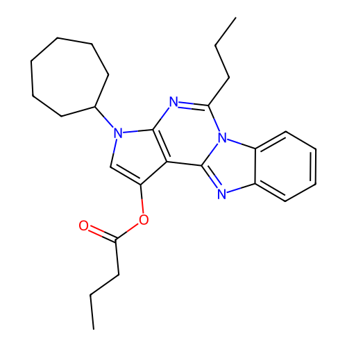 3-cycloheptyl-5-propyl-3H-benzo[4,5]imidazo[1,2-c]pyrrolo[3,2-e]pyrimidin-1-yl butyrate structure