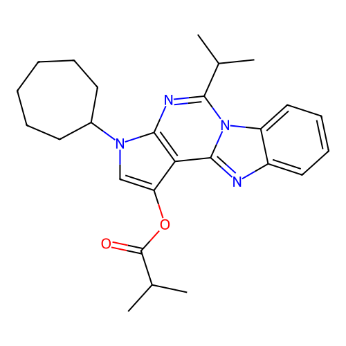 3-cycloheptyl-5-(propan-2-yl)-3H-pyrrolo[2',3':4,5]pyrimido[1,6-a]benzimidazol-1-yl 2-methylpropanoate structure
