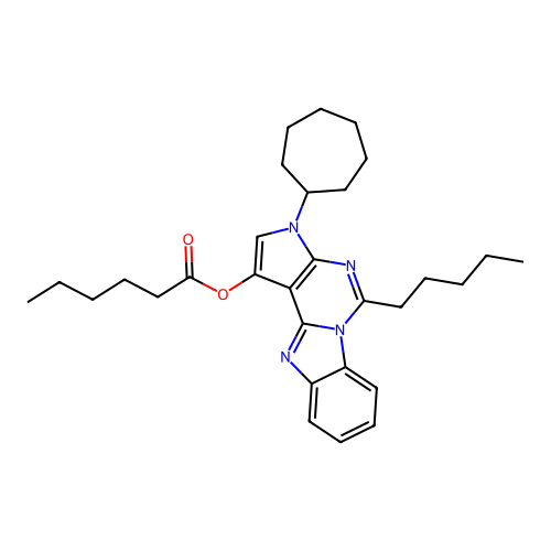 3-cycloheptyl-5-pentyl-3H-benzo[4,5]imidazo[1,2-c]pyrrolo[3,2-e]pyrimidin-1-yl hexanoate structure