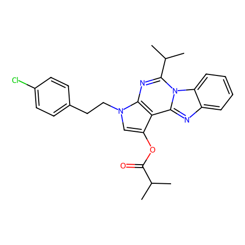 3-(4-chlorophenethyl)-5-isopropyl-3H-benzo[4,5]imidazo[1,2-c]pyrrolo[3,2-e]pyrimidin-1-yl isobutyrate structure