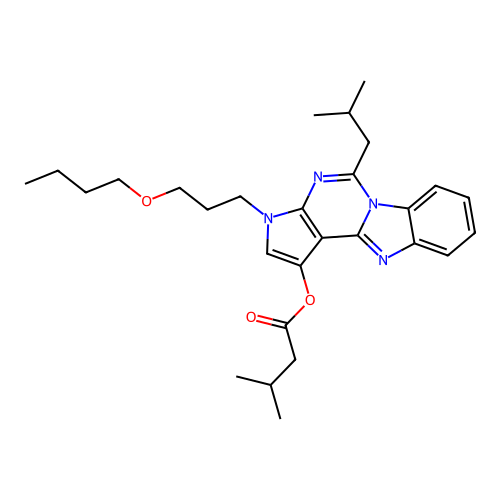 3-(3-butoxypropyl)-5-(2-methylpropyl)-3H-pyrrolo[2',3':4,5]pyrimido[1,6-a]benzimidazol-1-yl 3-methylbutanoate structure