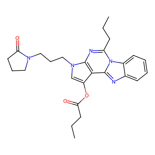 3-(3-(2-oxopyrrolidin-1-yl)propyl)-5-propyl-3H-benzo[4,5]imidazo[1,2-c]pyrrolo[3,2-e]pyrimidin-1-yl butyrate structure