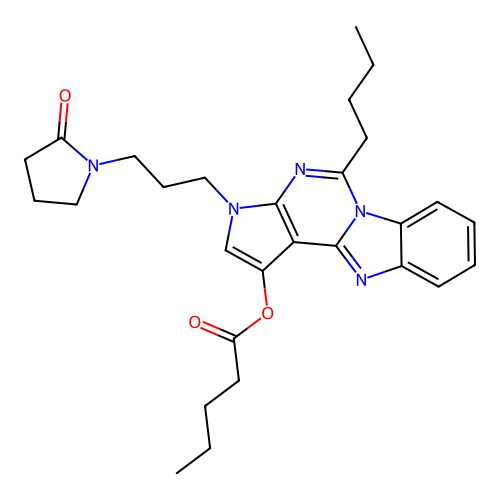 5-butyl-3-(3-(2-oxopyrrolidin-1-yl)propyl)-3H-benzo[4,5]imidazo[1,2-c]pyrrolo[3,2-e]pyrimidin-1-yl pentanoate structure