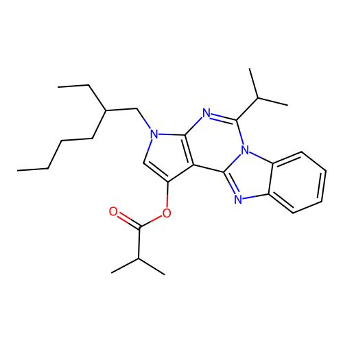 3-(2-ethylhexyl)-5-(propan-2-yl)-3H-pyrrolo[2',3':4,5]pyrimido[1,6-a]benzimidazol-1-yl 2-methylpropanoate structure