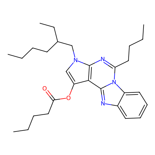 5-butyl-3-(2-ethylhexyl)-3H-benzo[4,5]imidazo[1,2-c]pyrrolo[3,2-e]pyrimidin-1-yl pentanoate structure