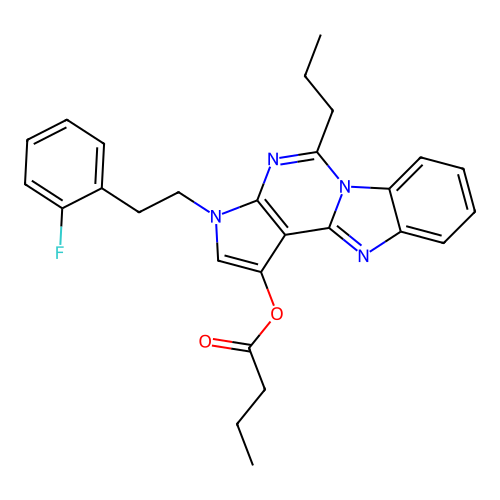 3-(2-fluorophenethyl)-5-propyl-3H-benzo[4,5]imidazo[1,2-c]pyrrolo[3,2-e]pyrimidin-1-yl butyrate structure
