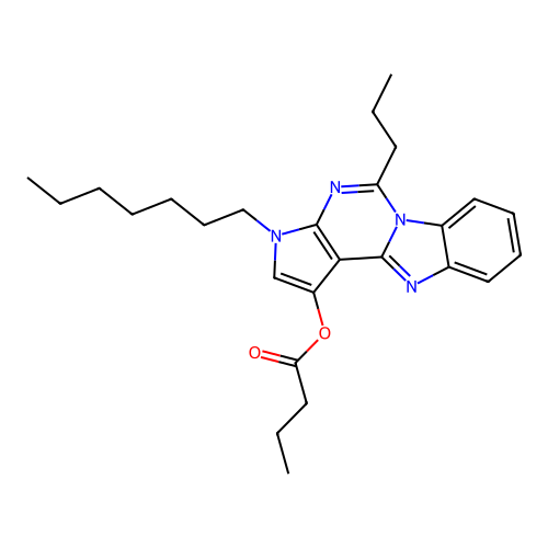 3-heptyl-5-propyl-3H-benzo[4,5]imidazo[1,2-c]pyrrolo[3,2-e]pyrimidin-1-yl butyrate structure