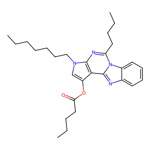 5-butyl-3-heptyl-3H-benzo[4,5]imidazo[1,2-c]pyrrolo[3,2-e]pyrimidin-1-yl pentanoate structure