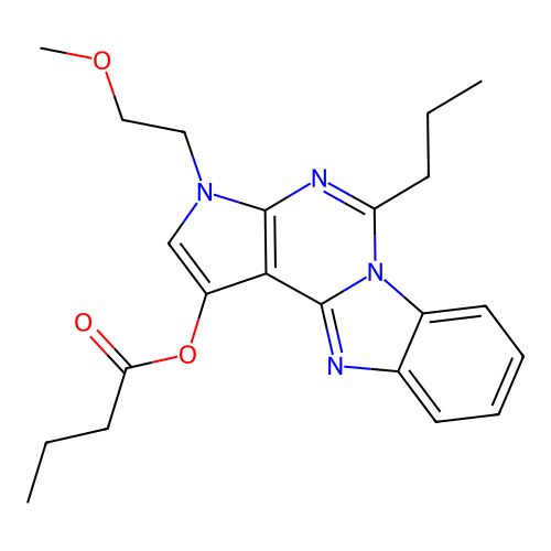 3-(2-methoxyethyl)-5-propyl-3H-benzo[4,5]imidazo[1,2-c]pyrrolo[3,2-e]pyrimidin-1-yl butyrate structure